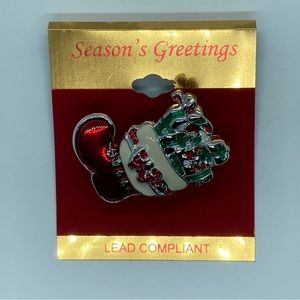 Christmas Stocking Brooch Pin New on Card